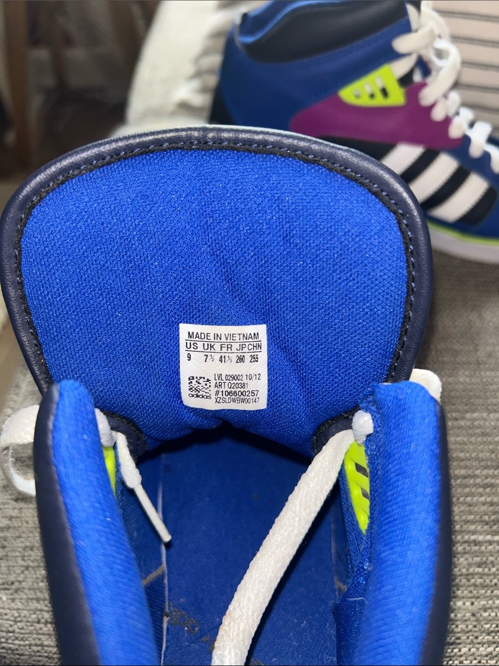 adidas High-Top Sneakers in Navy, Blue, Magenta & Neon Yellow - Picture 5 of 6